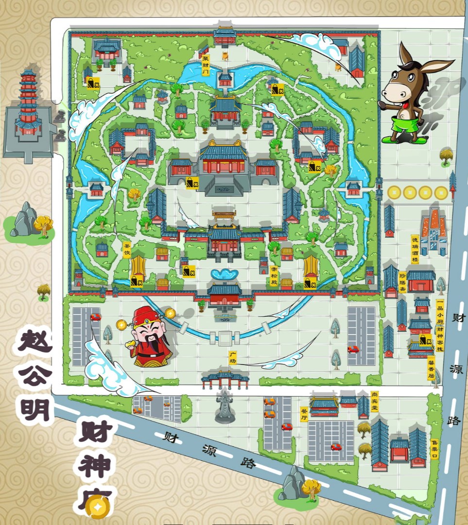 蒸湘寺庙类手绘地图